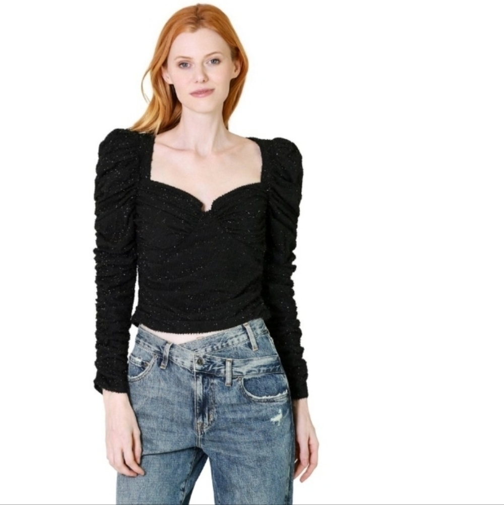 ASTR the label Black Caldwell Metallic Ruched Top XS